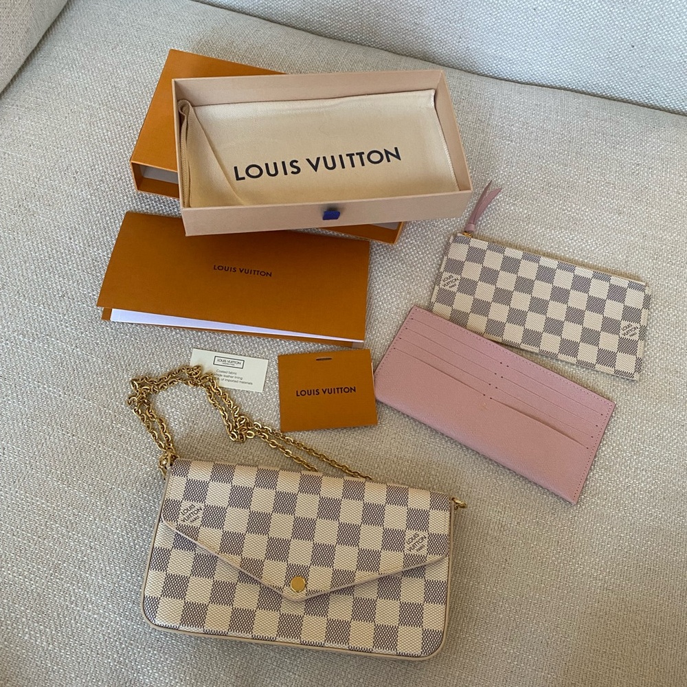 Louis Vuitton Damier Azur Mini Chain Crossbody with Pink Card Holder